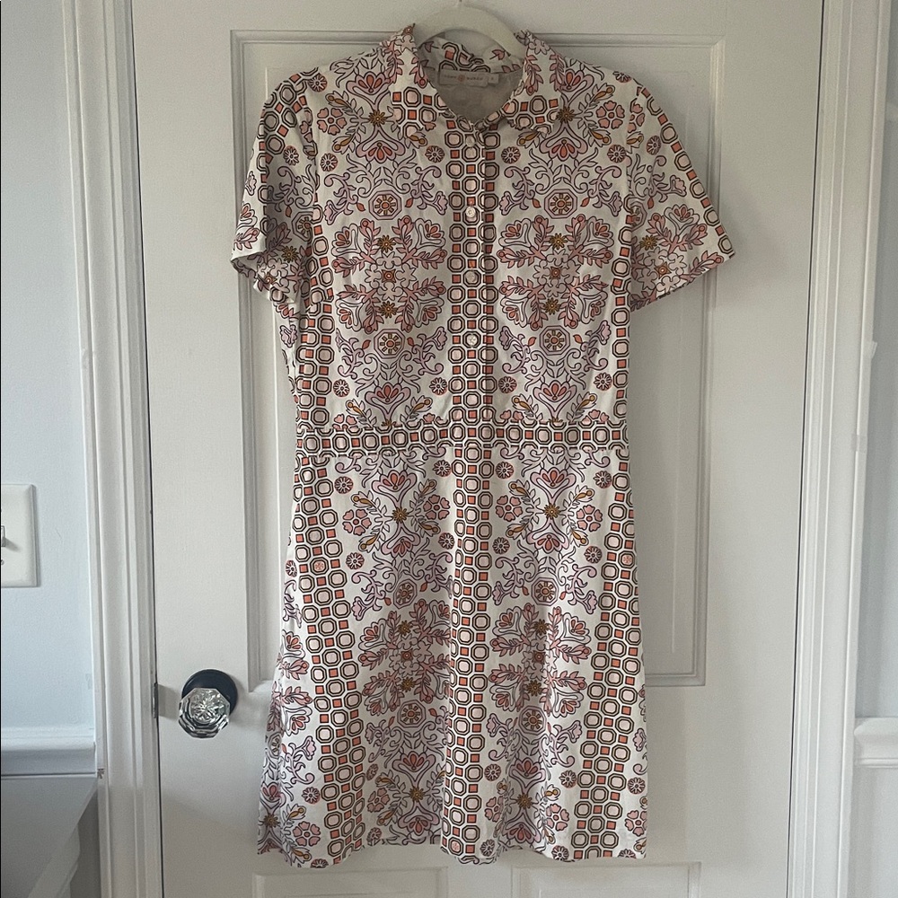 Tory Burch White and Orange Patterned Mini Dress